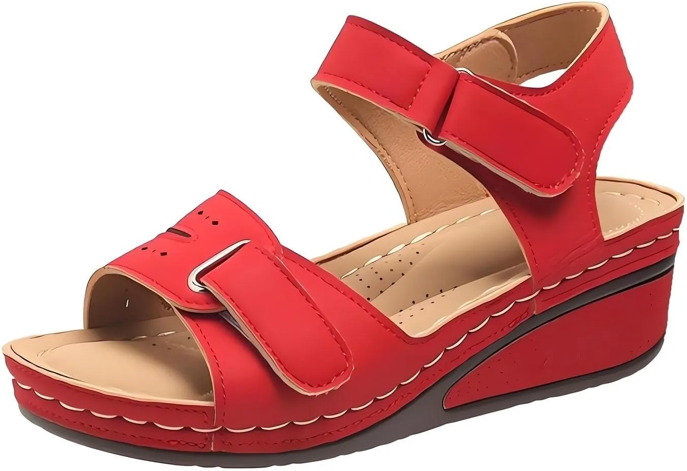 Soft & Stylish Wedge Sandals, Leather Orthopedic Walking Platform Sandals, Women Summer Sandals with Arch Support(Red,36)
