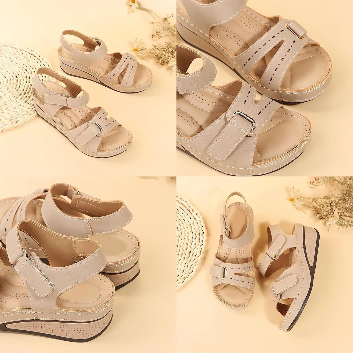 Soft & Stylish Wedge Sandals, Leather Orthopedic Walking Platform Sandals, Women Summer Sandals with Arch Support(Red,36)