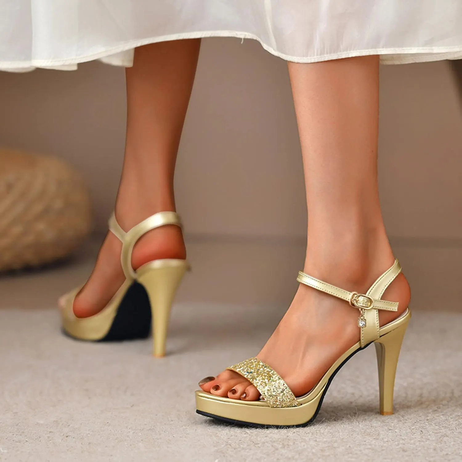 Strappy Heels for Women Square Toe Chunky Block Heels Ankle Buckkle Heeled Sandals Elegant Wedding Dress Shoes