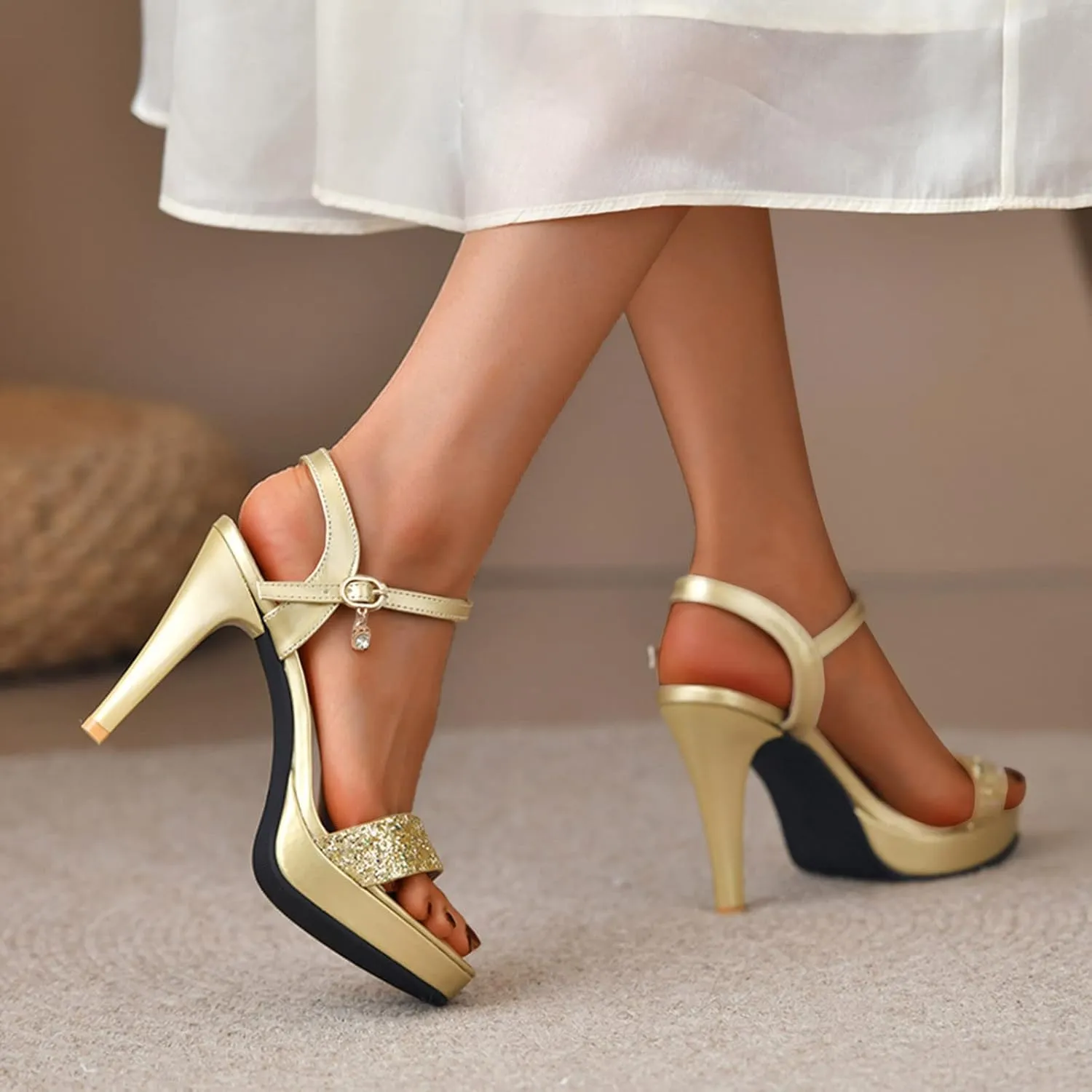 Strappy Heels for Women Square Toe Chunky Block Heels Ankle Buckkle Heeled Sandals Elegant Wedding Dress Shoes