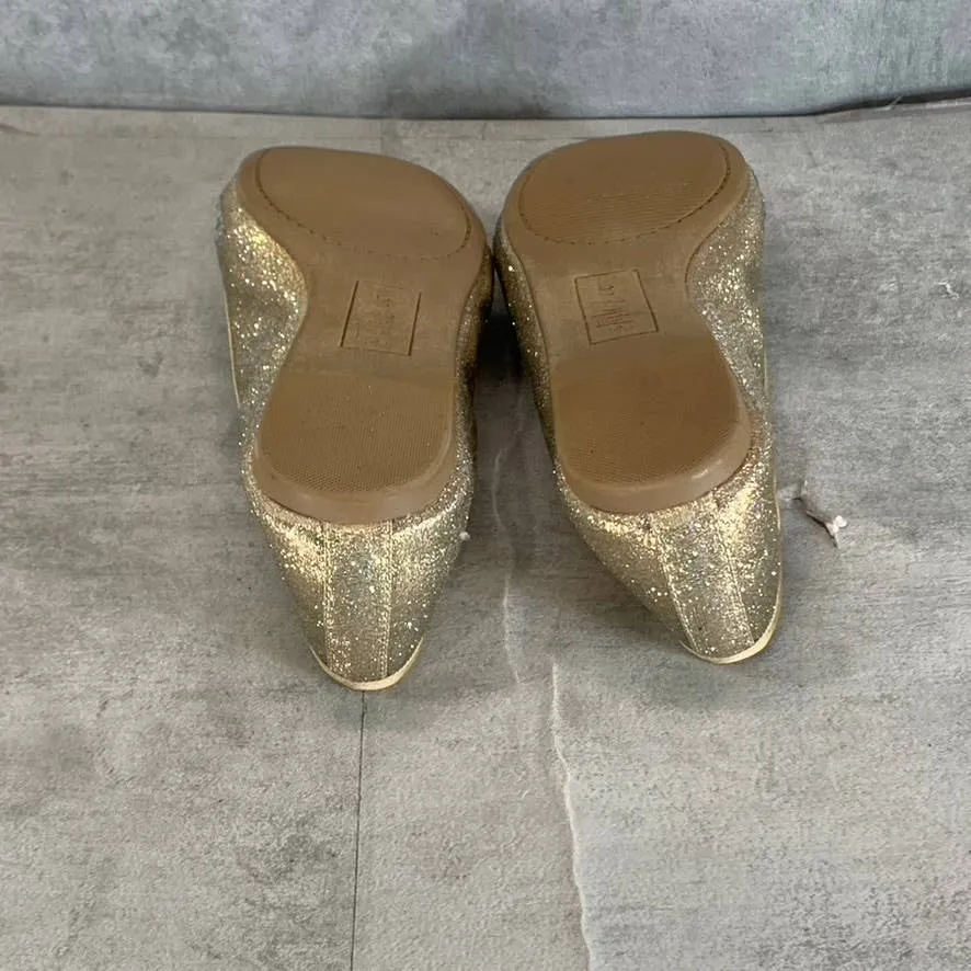 STYLE & CO Women's Gold Angelynn Rhinestone Embellished Slip-On Flats SZ 7.5