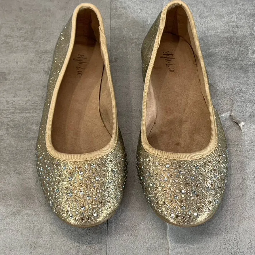 STYLE & CO Women's Gold Angelynn Rhinestone Embellished Slip-On Flats SZ 7.5