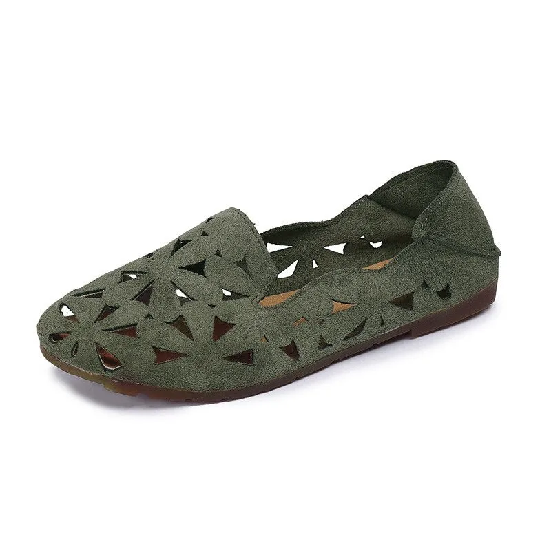 Summer Women Shoes Flat Soft Loafers Female Ballet Flats Sweet Cut Out Suede Girls Slip On Casual Breathable Ladies Footwear