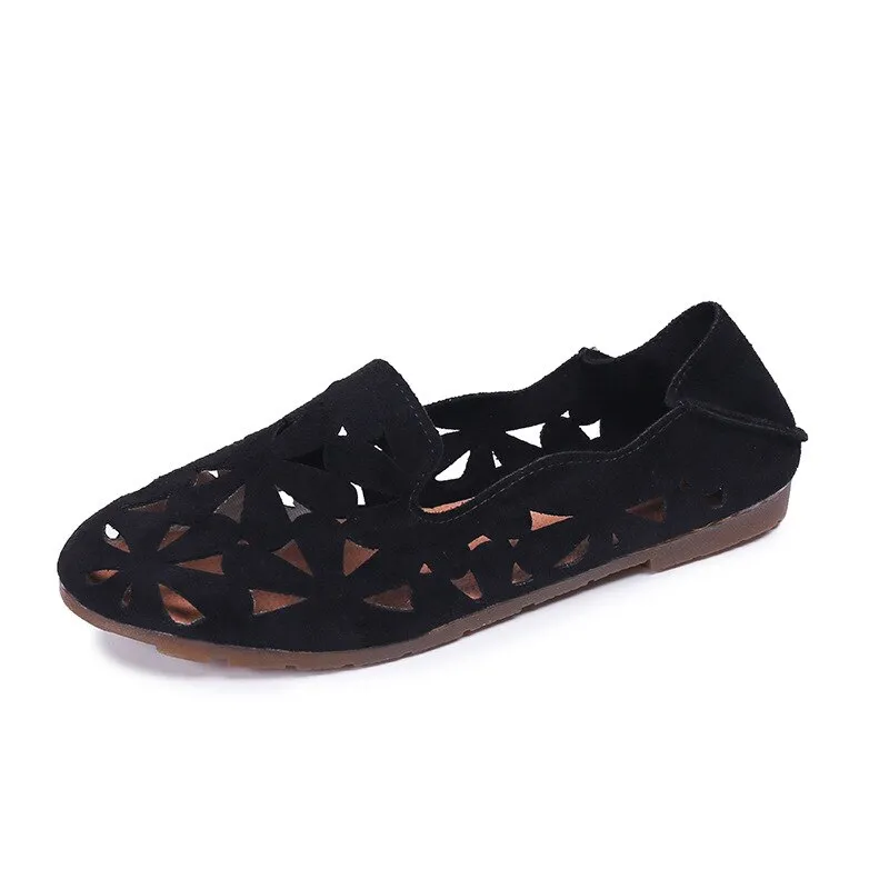 Summer Women Shoes Flat Soft Loafers Female Ballet Flats Sweet Cut Out Suede Girls Slip On Casual Breathable Ladies Footwear