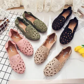 Summer Women Shoes Flat Soft Loafers Female Ballet Flats Sweet Cut Out Suede Girls Slip On Casual Breathable Ladies Footwear