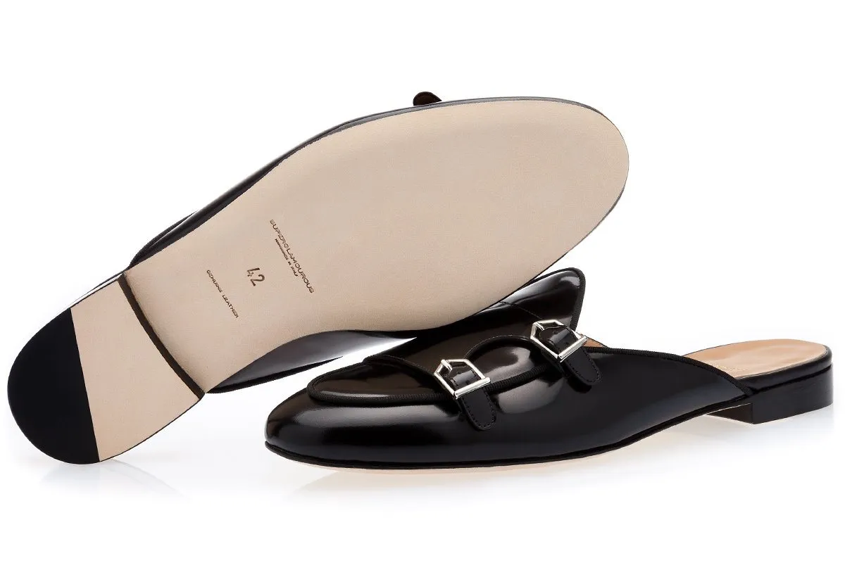 TANGERINE 7 BRUSHED BLACK MULES
