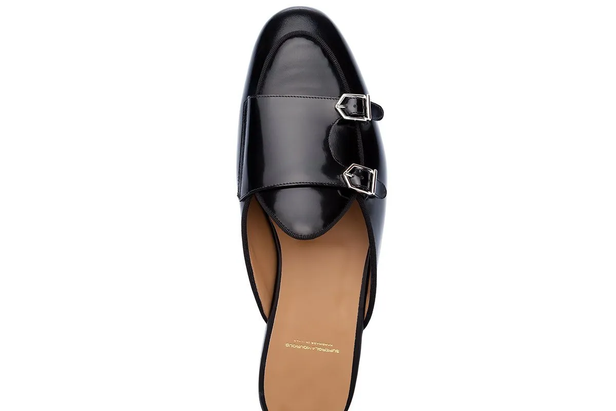 TANGERINE 7 BRUSHED BLACK MULES