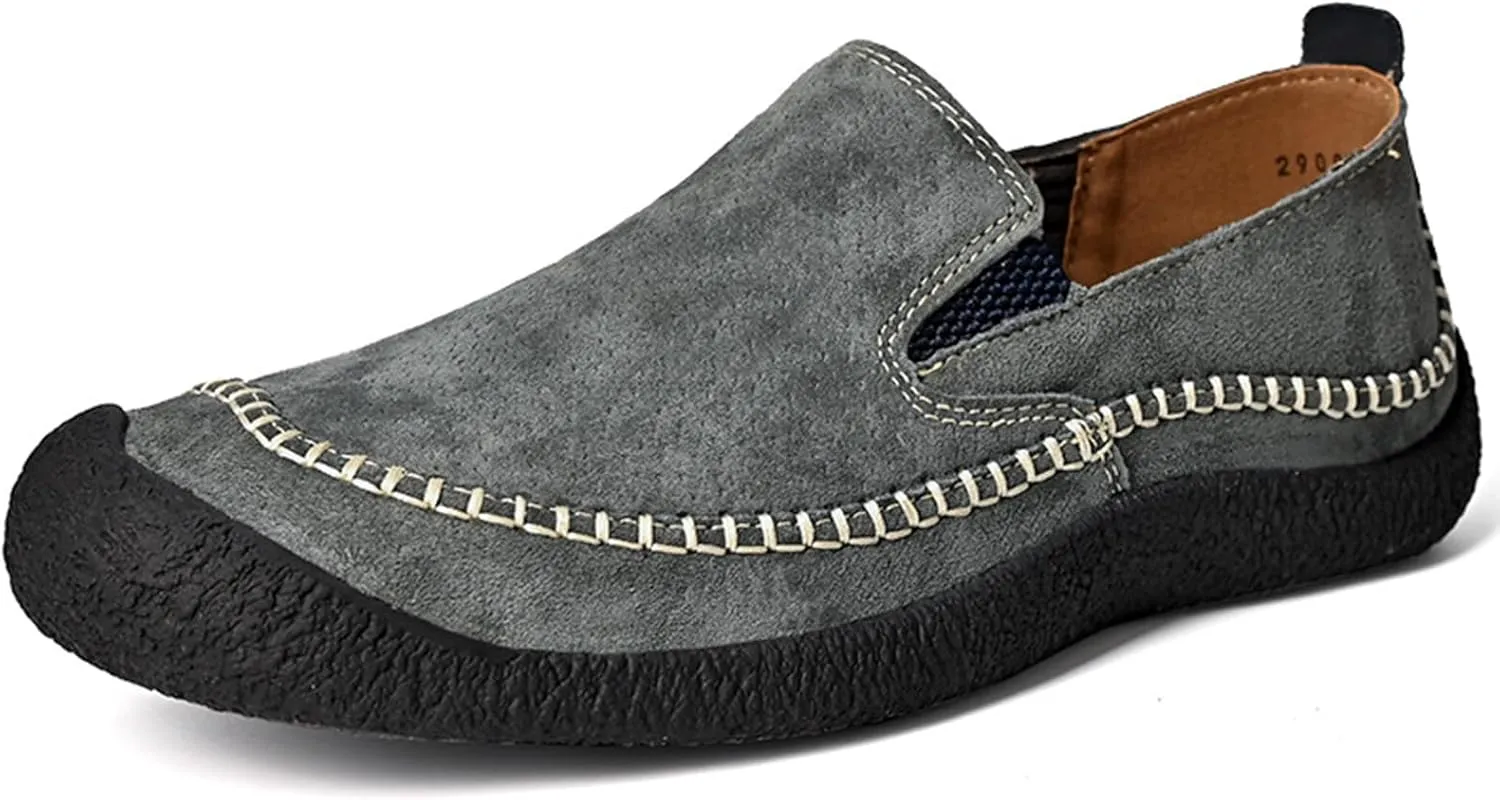 Tokouk Men's Leather Lace Up Loafer Casual Shoes, Non-Slip and Wear-Resistant Hiking Shoes, Outdoor Comfortable Walking Driving Shoes