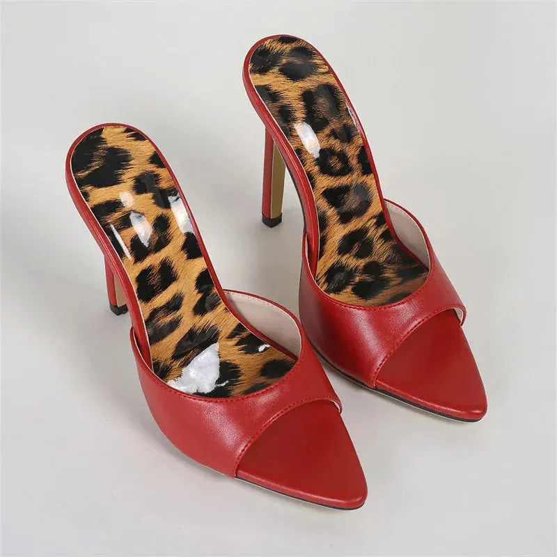 Trend Women High Heels Shoes for Womans Peep Toe Pointed Leopard Print Pumps Sexy Ladies Summer Party Red Sandals 240612