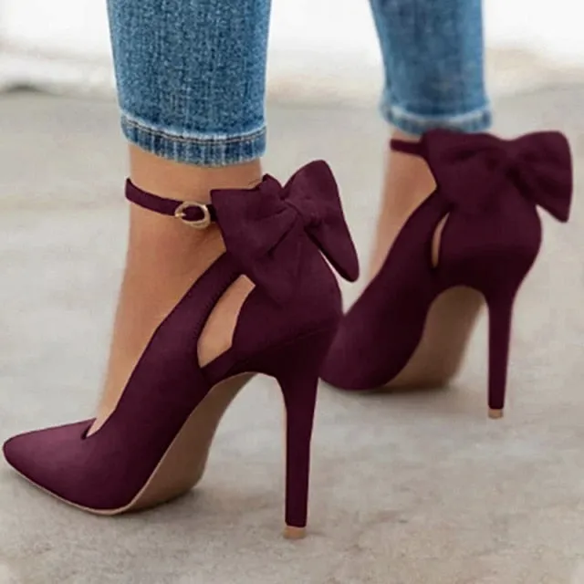 Trendy Pointed Toe Buckle Strap Bowknot High Heel