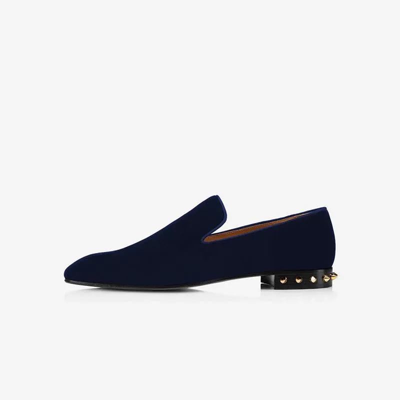 Velvet Loafers with Metal Studs
