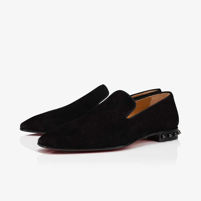 Velvet Loafers with Metal Studs