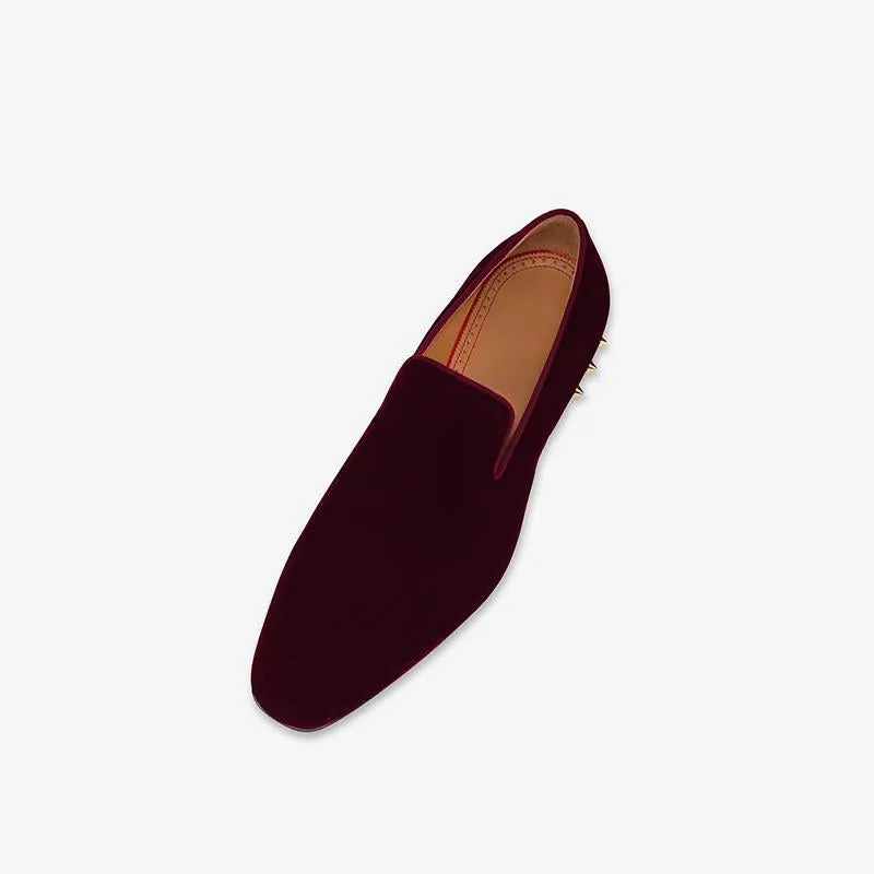 Velvet Loafers with Metal Studs