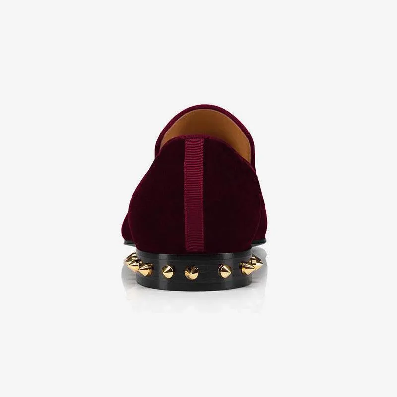 Velvet Loafers with Metal Studs