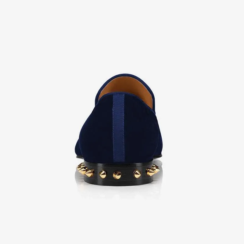 Velvet Loafers with Metal Studs