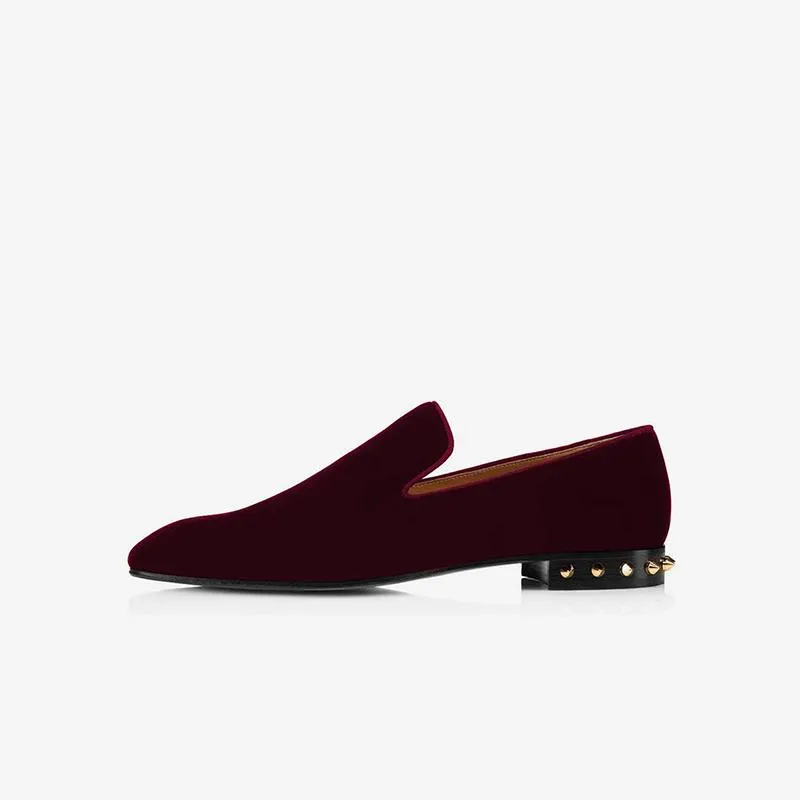 Velvet Loafers with Metal Studs