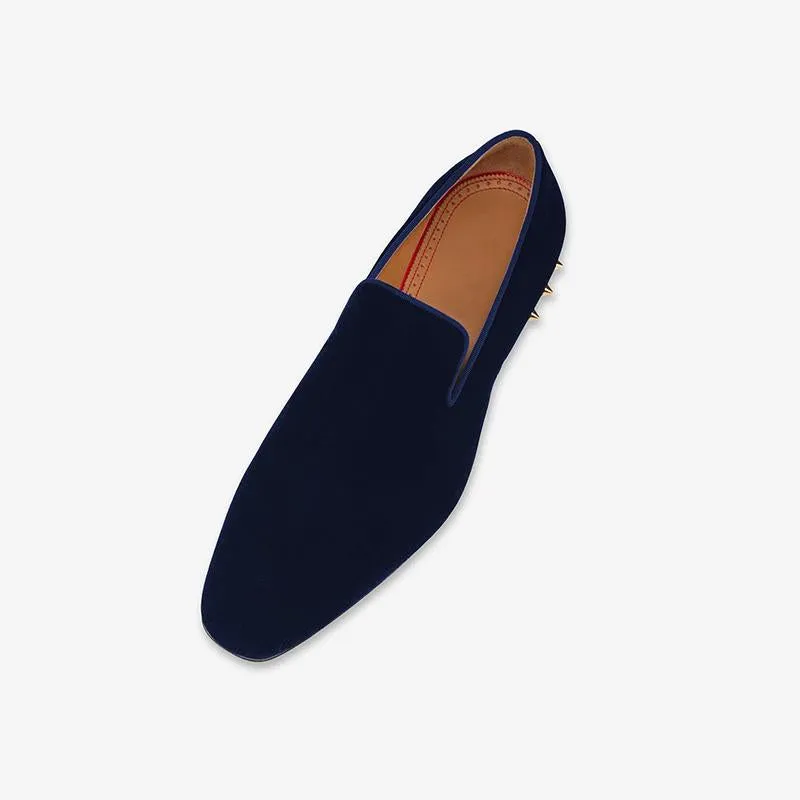 Velvet Loafers with Metal Studs