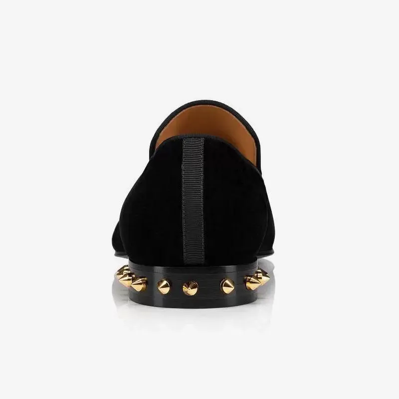 Velvet Loafers with Metal Studs