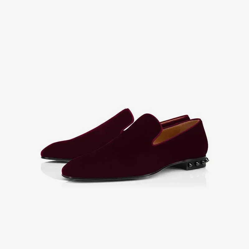 Velvet Loafers with Metal Studs