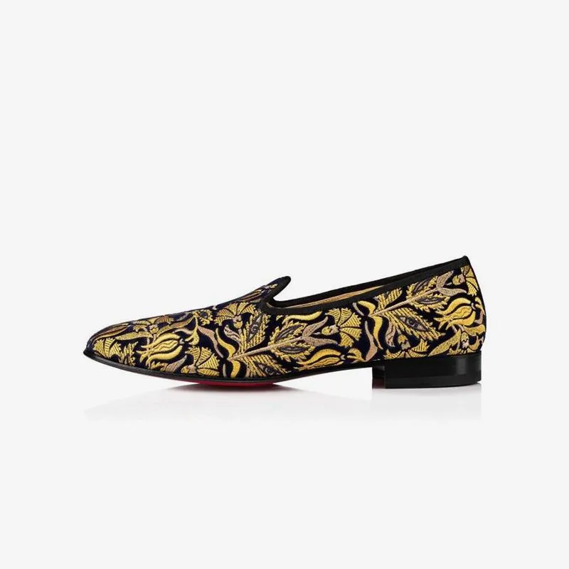 Velvet Slip-ons Men Gold Embroidered Loafers