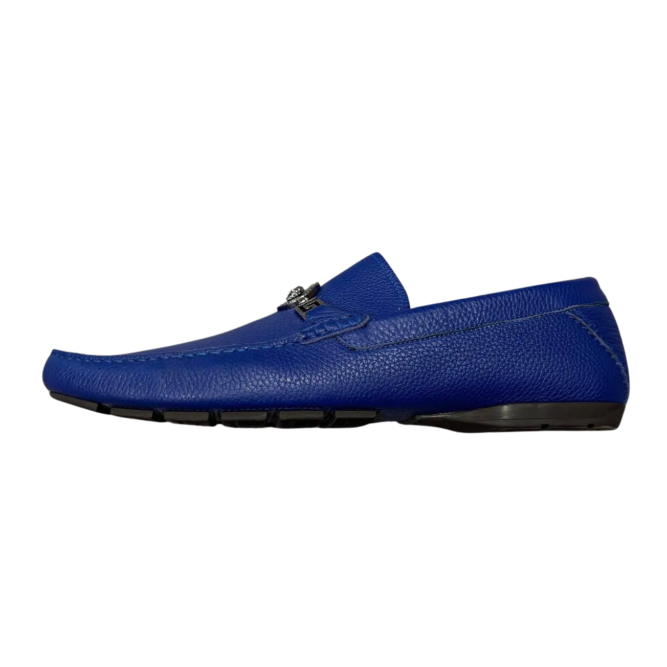 Versace Greca Medusa Leather Loafers Blue Leather (Preowned Size 47)