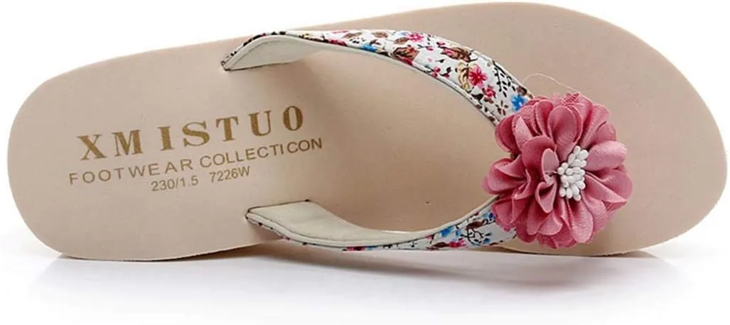 VOKLIN Women's Bohemian Flowers Wedge High Heel Flipflop Sandals Summer Platform Nonslip Beach Thong Sandal