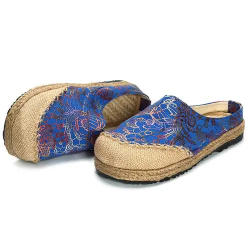 Women Slip On Flax Cloth Shoes Casual Flat Loafers