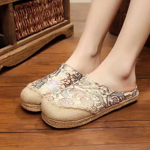 Women Slip On Flax Cloth Shoes Casual Flat Loafers