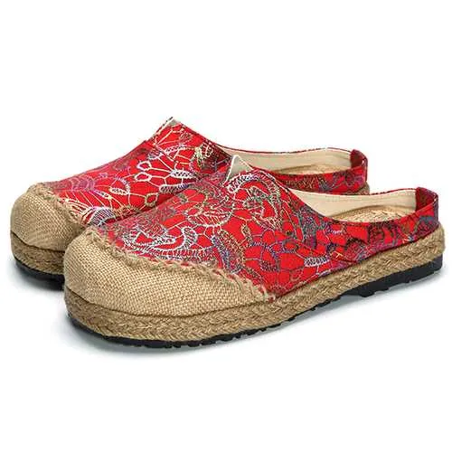 Women Slip On Flax Cloth Shoes Casual Flat Loafers
