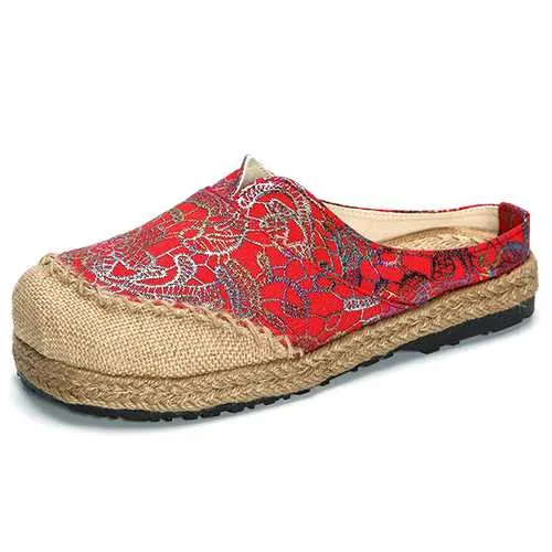 Women Slip On Flax Cloth Shoes Casual Flat Loafers