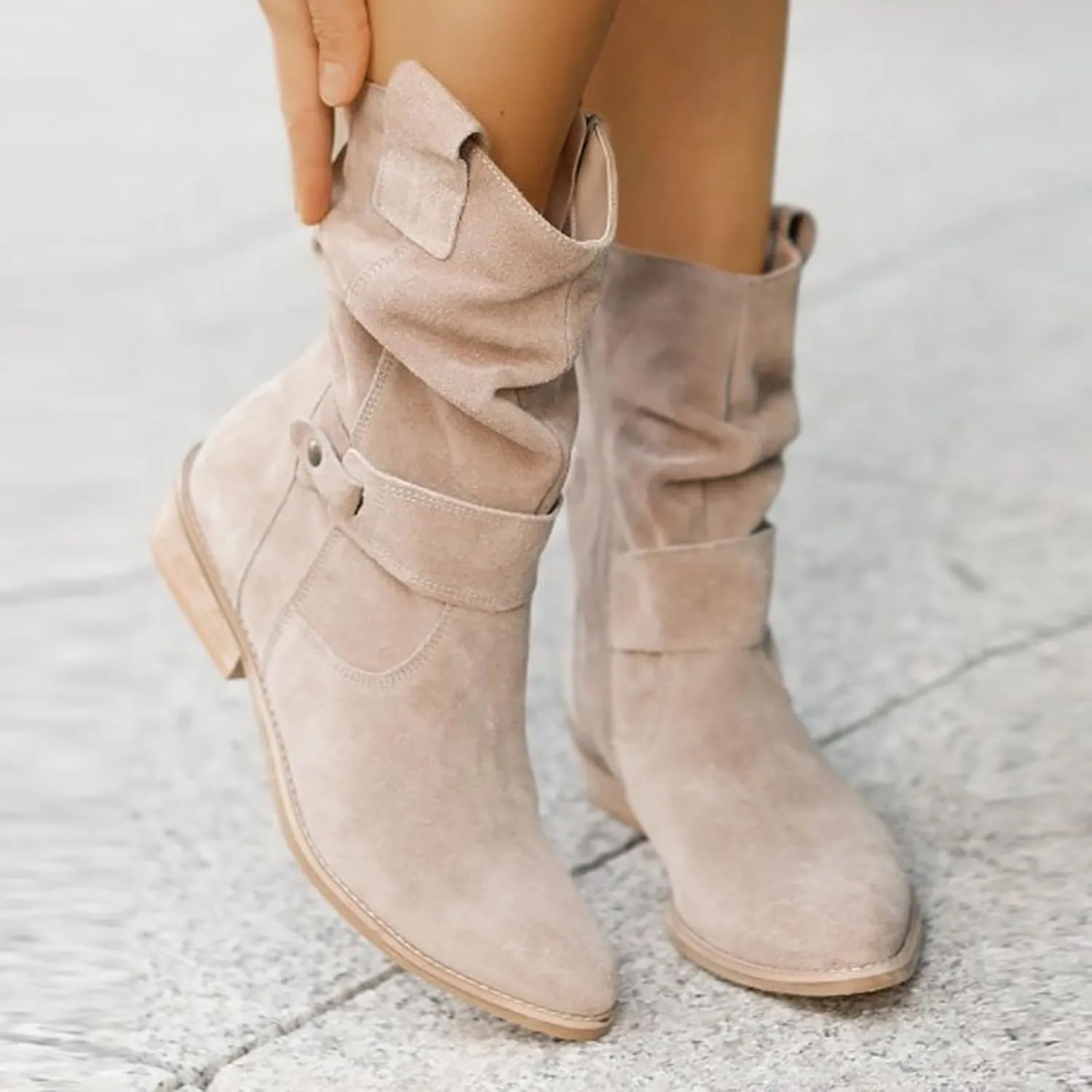 Womens Boots Insulated Warm Flock Thick Heel Boots for Women Side Zipper Durable Soft Winter Boots for Women