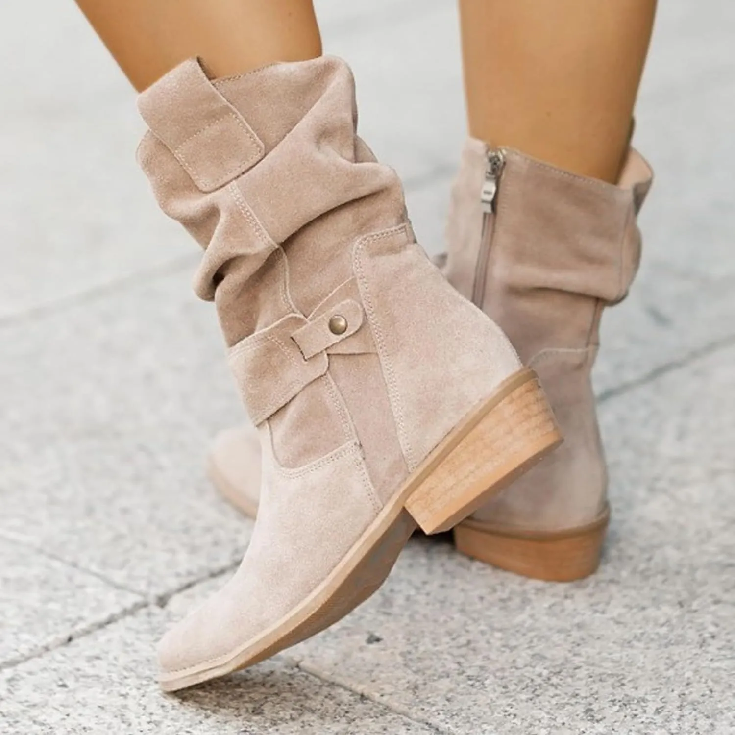 Womens Boots Insulated Warm Flock Thick Heel Boots for Women Side Zipper Durable Soft Winter Boots for Women