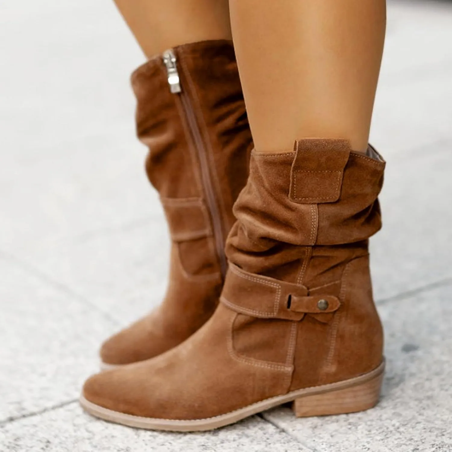 Womens Boots Insulated Warm Flock Thick Heel Boots for Women Side Zipper Durable Soft Winter Boots for Women