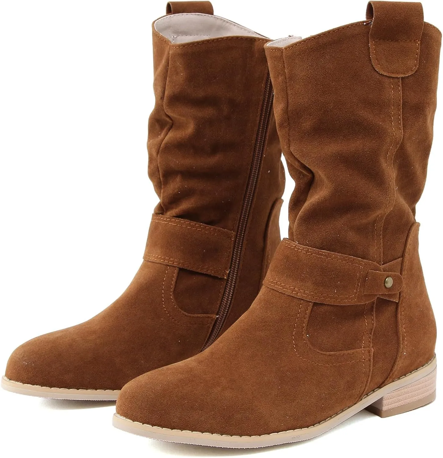 Womens Boots Insulated Warm Flock Thick Heel Boots for Women Side Zipper Durable Soft Winter Boots for Women