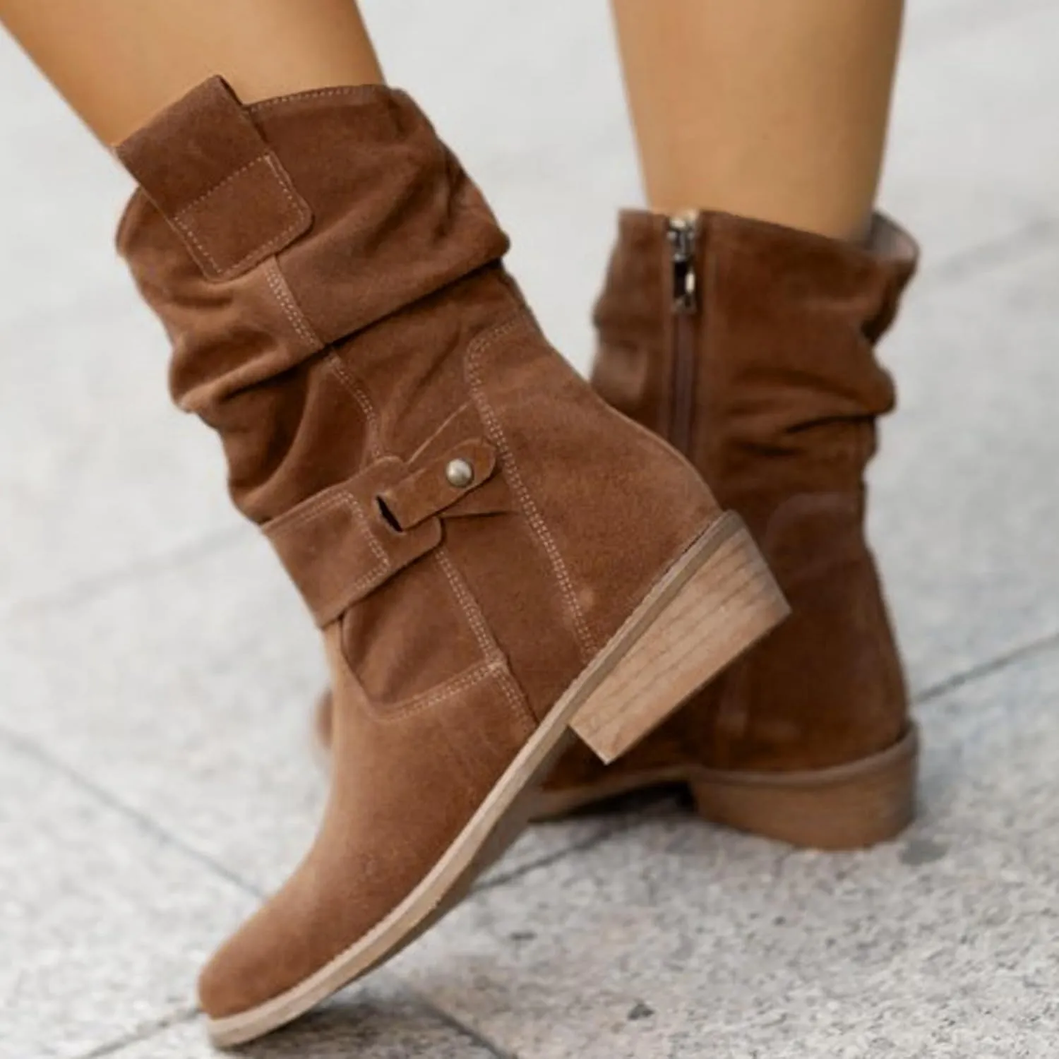 Womens Boots Insulated Warm Flock Thick Heel Boots for Women Side Zipper Durable Soft Winter Boots for Women