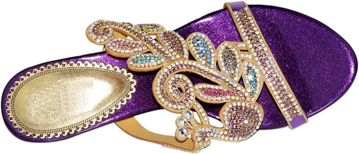Women's Chunky Heel Glitter Rhinestone Sandals Jeweled Sandals Summer Stylish Sandals Womens Mules Sandals