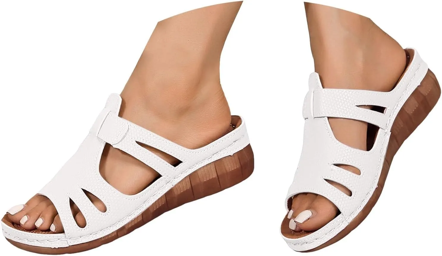 Womens Summer Outdoor Sandals 2025 Casual Open Toe Solid Color Wedge Sandals Hollow Stylish Lightweight Slide On Platform Heels Beach Shoes