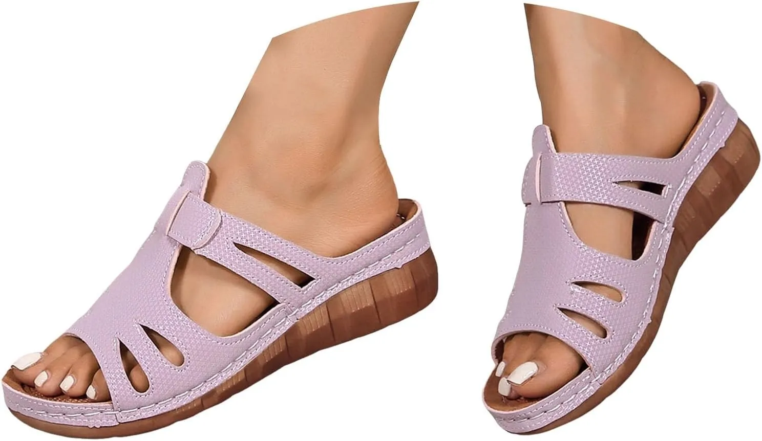 Womens Summer Outdoor Sandals 2025 Casual Open Toe Solid Color Wedge Sandals Hollow Stylish Lightweight Slide On Platform Heels Beach Shoes