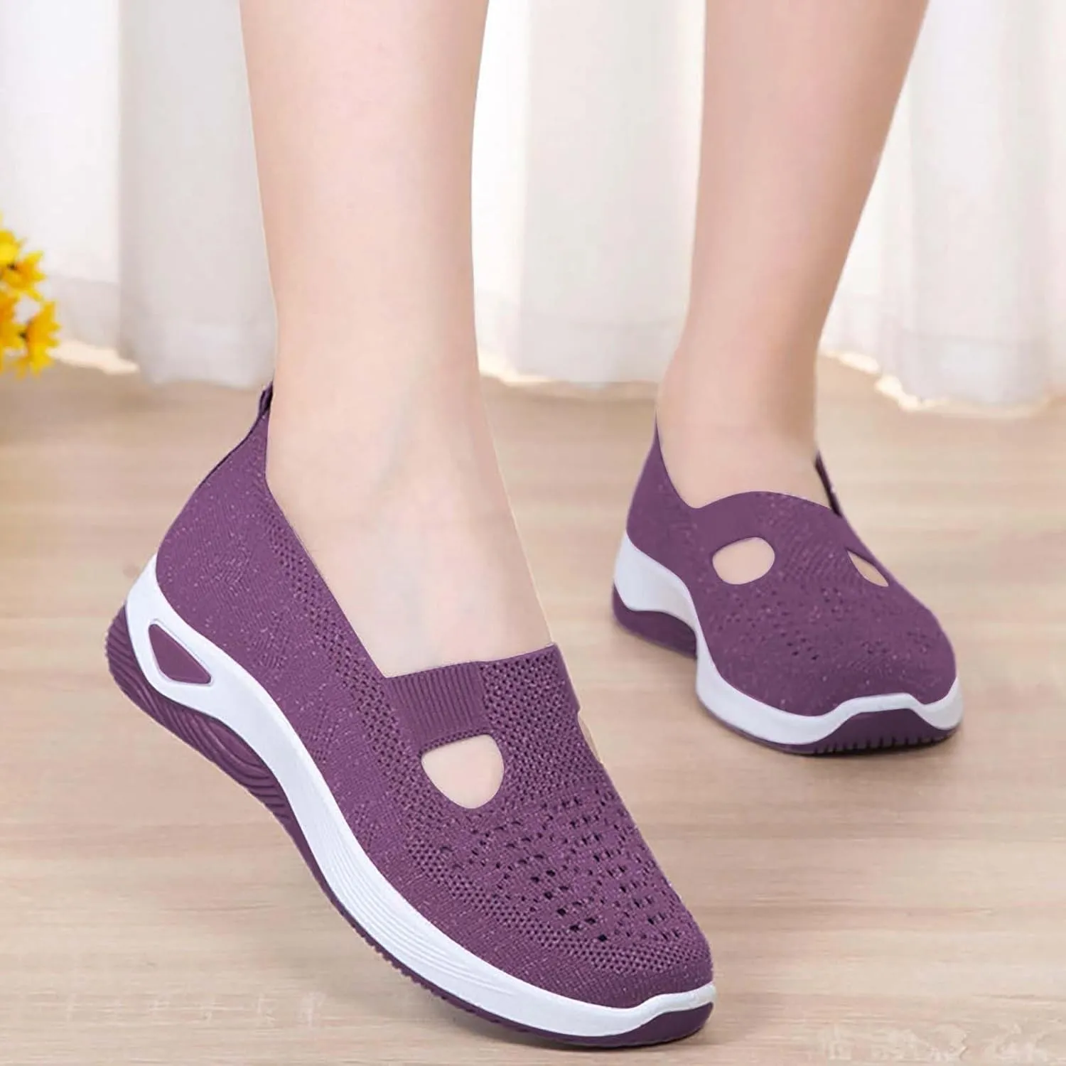 Women's Woven Orthopedic Breathable Soft Shoes Walking Shoes Women Comfortable Brown Casual Shoes Casual Sneakers Slip On Tennis Shoe Loafers Dress Shoe