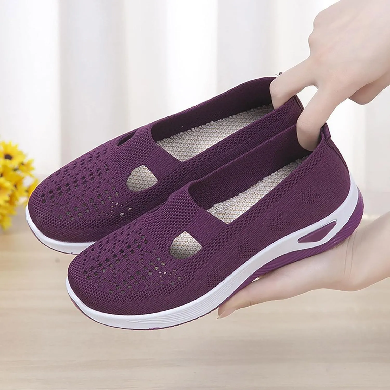 Women's Woven Orthopedic Breathable Soft Shoes Walking Shoes Women Comfortable Brown Casual Shoes Casual Sneakers Slip On Tennis Shoe Loafers Dress Shoe